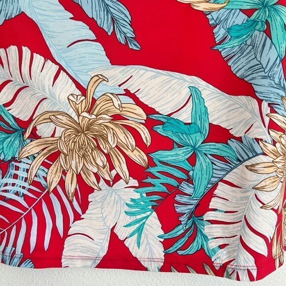 Jantzen Swimsuit Coverup Skirt Tropical Florals Deep Pink Red and Aqua Size 14 - Picture 7 of 9